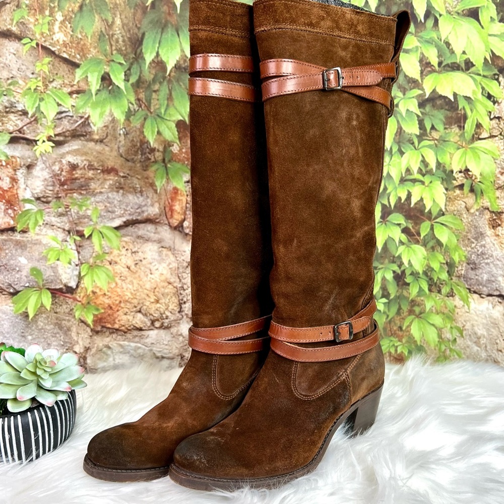 FRYE Oiled Brown Leather Classic Jane Heritage Strappy Boots, 6.5B - Picture 3 of 14